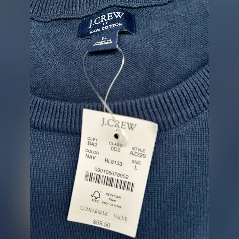 NWT Men’s J Crew navy blue cotton sweater size large
